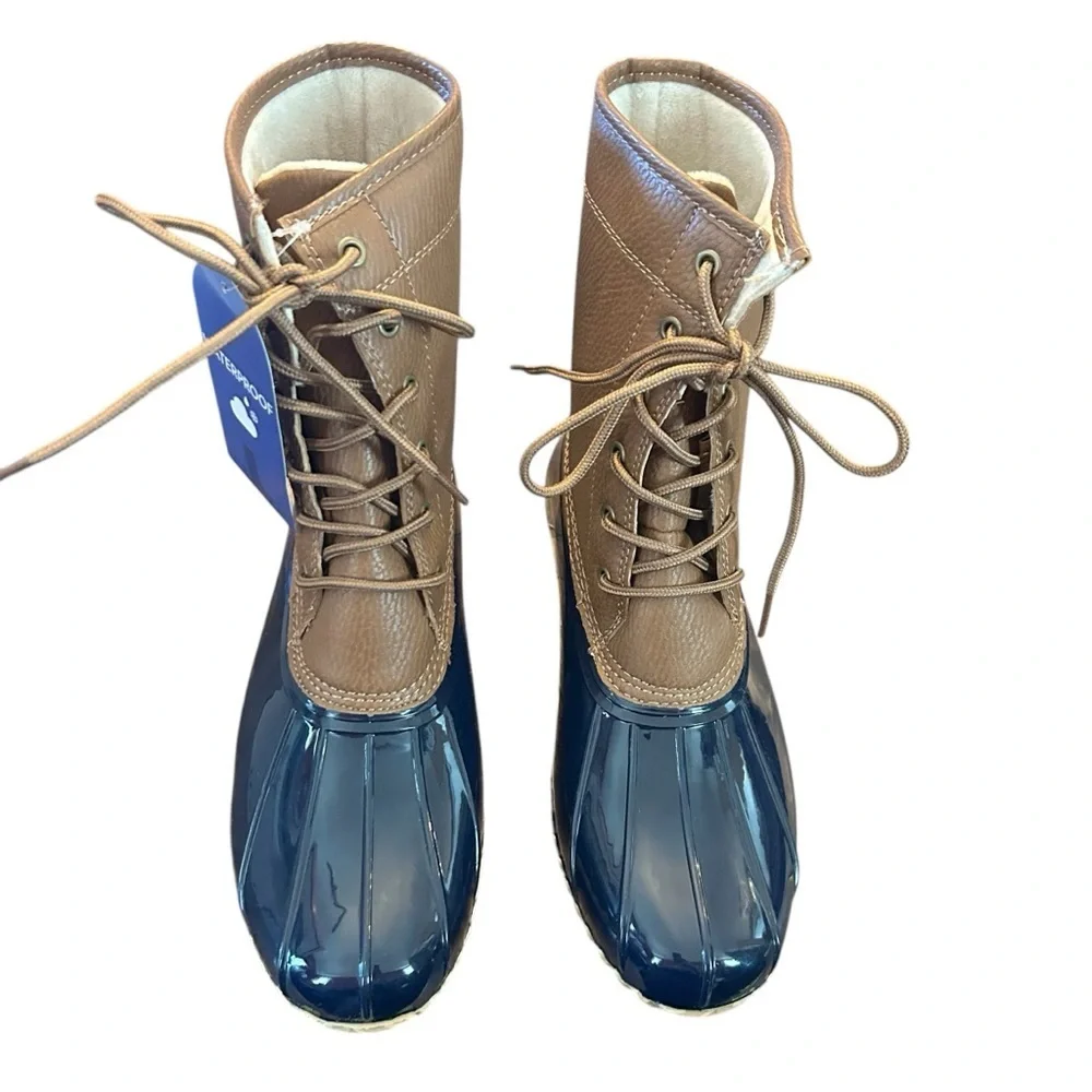 JBU Maplewood Navy/Tan Waterproof Rain Boots NWT Size 10